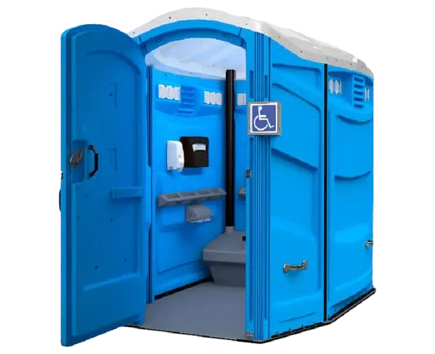 ADA compliant handicap accessible portable toilet with handrails